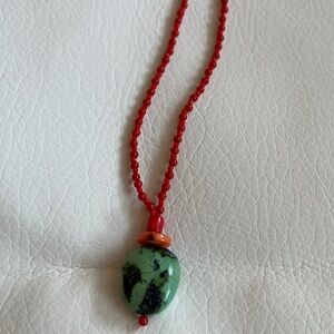 handmade | indie necklace w. turquoise pendant + coral beads, sterling hardware